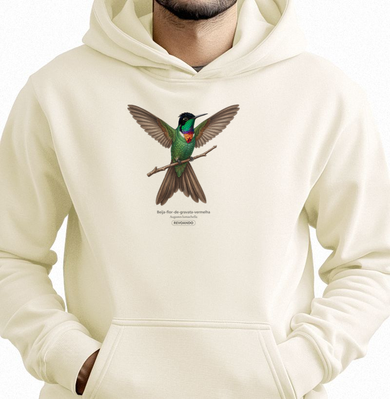Traços Alados - Beija-flor-de-gravata-vermelha - Moletom Hoodie