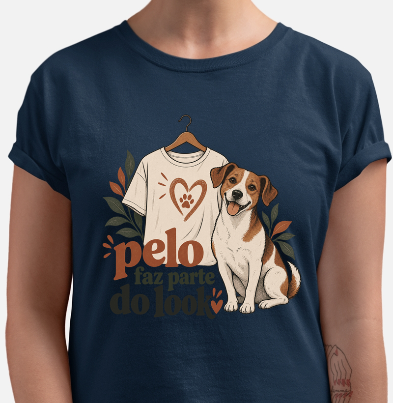 Camiseta Cachorro Humor "pelo faz parte do look" | Pelo & Pano