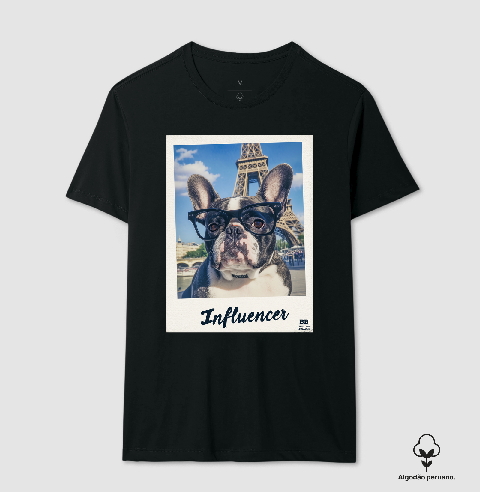 Camiseta Premium Bulldog Frances "Influencer (Preto e Branco)"