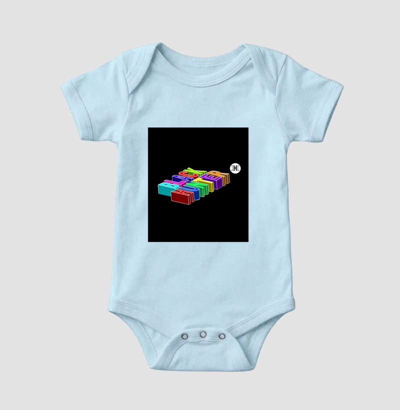 body infantil em  letras deitadas colors black hunter