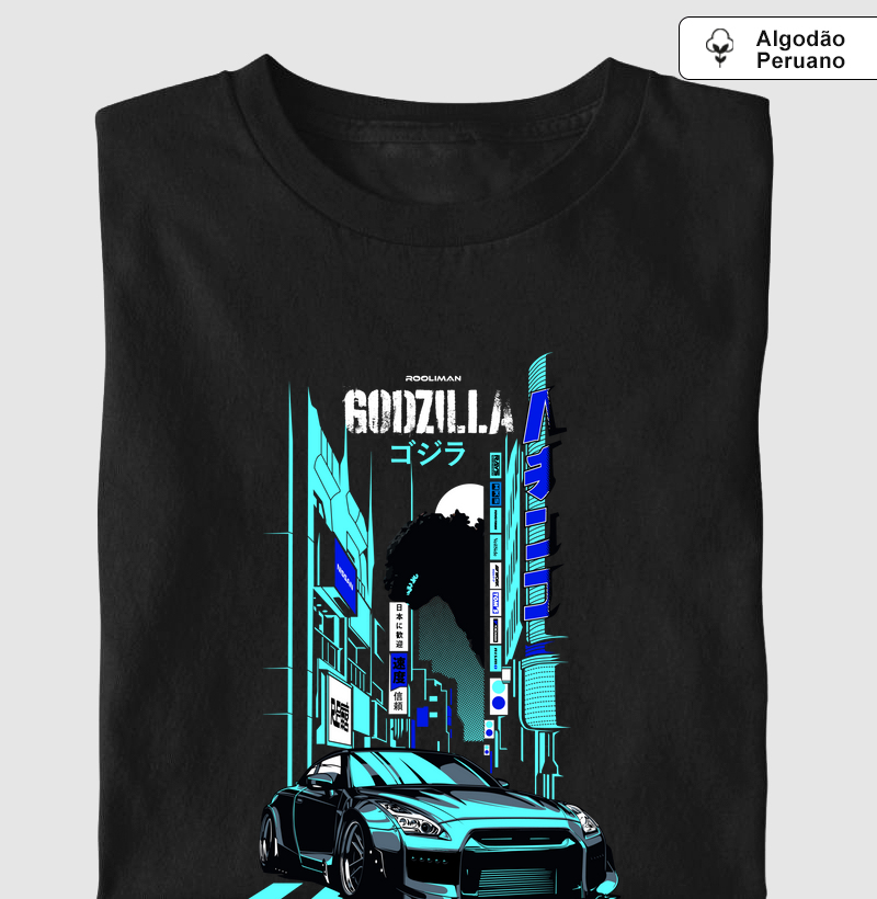 Camiseta Algodão Peruano Godzilla preta - Rooliman