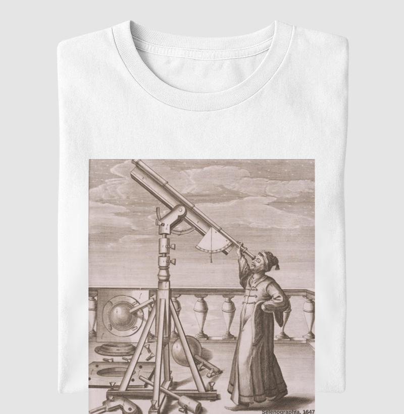 Camiseta Hevelius e o Céu: Selenographia 1647