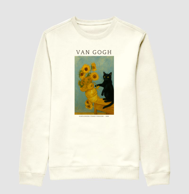Suéter Moletom Sunflowers & Gato – Van Gogh Reimaginado