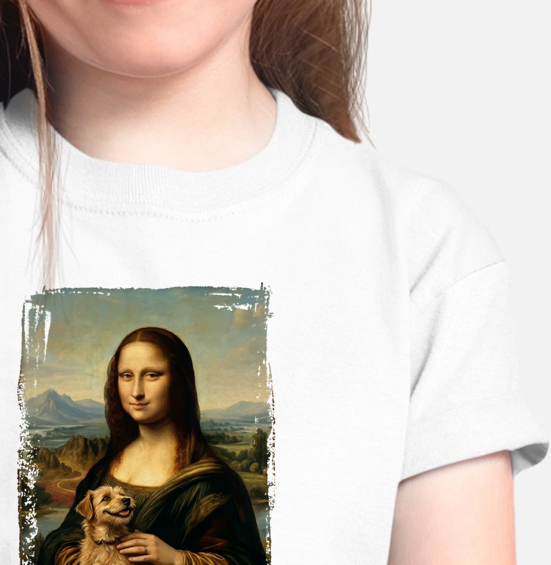 Mona Lisa com Doguinho - Camiseta Infantil