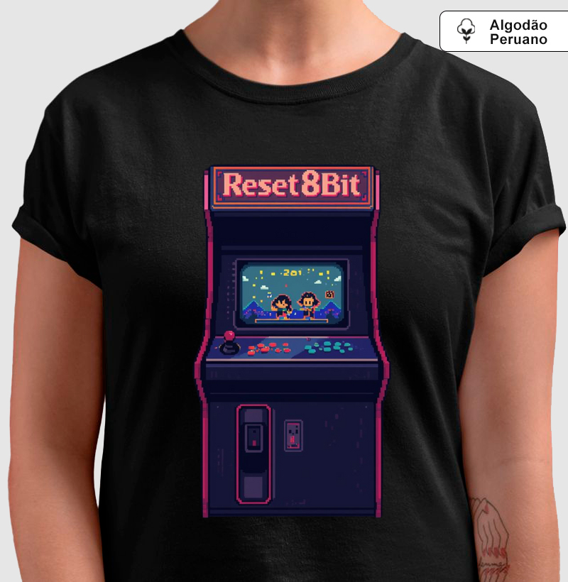 Camiseta Algodão Peruano  Fliperama Reset8Bit