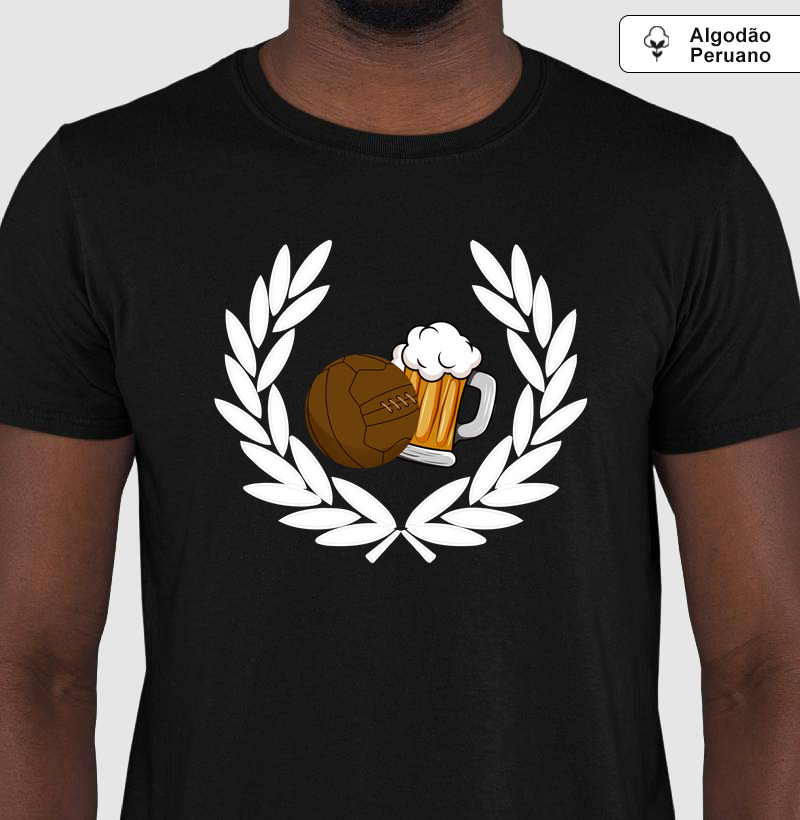 Camiseta Beer and Football - Algodão Peruano - Preta e Azul