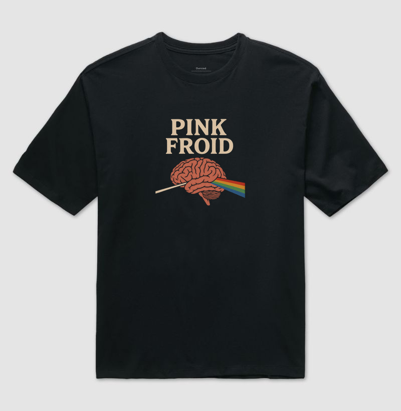 Camiseta Oversized Pink Froid. Coleção Música. Unissex. Algodão Premium. 