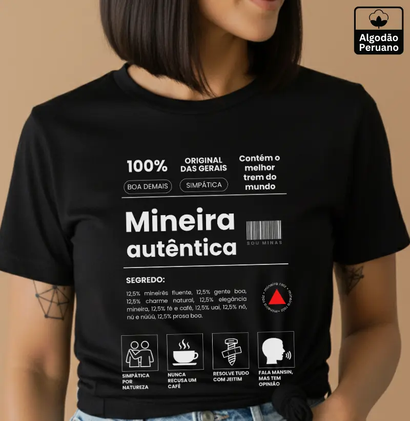Camiseta Orgulho Mineiro | Rótulo 100% Mineira - Algodão Peruano