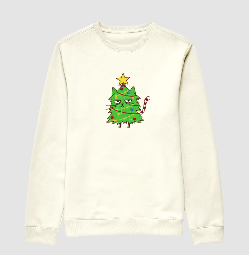 Gato no meio da árvore de Natal