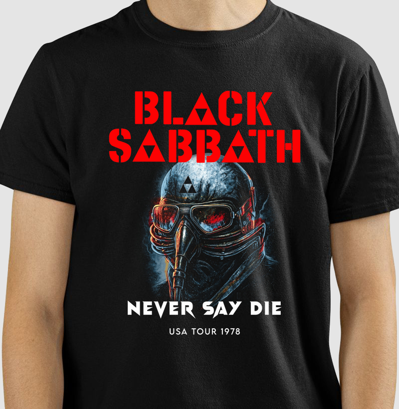 CAMISETA COM ESTAMPA BLACK SABBATH NEVER SAY DIE
