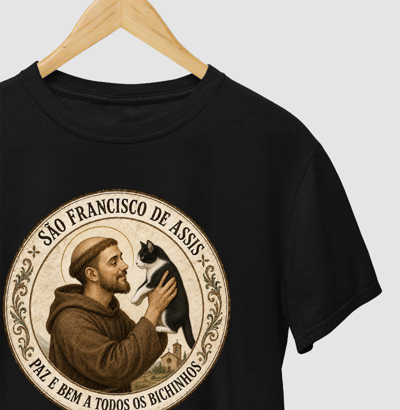 São Francisco e gato preto e branco