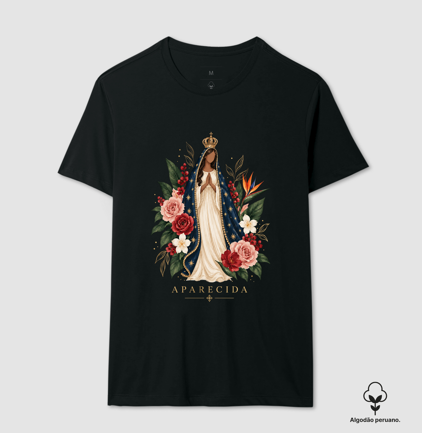 Aparecida em Flores - Camiseta Algodão Peruano