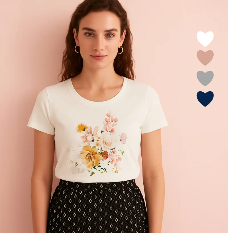 Camiseta Feminina Ilustrada Flores Amarelas