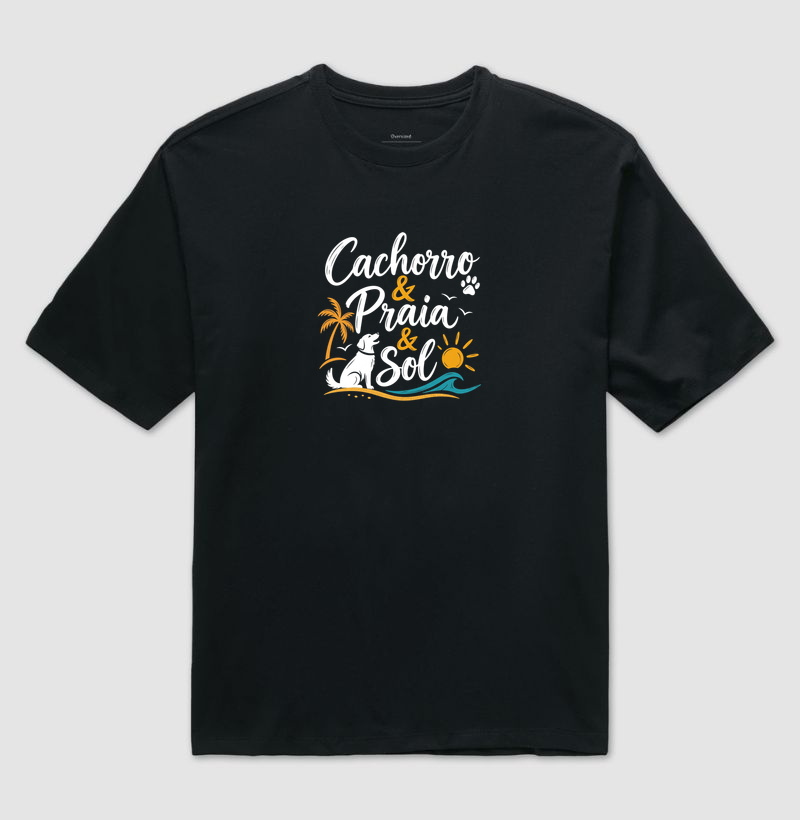 Cachorro & Praia & Sol - Camiseta Oversized