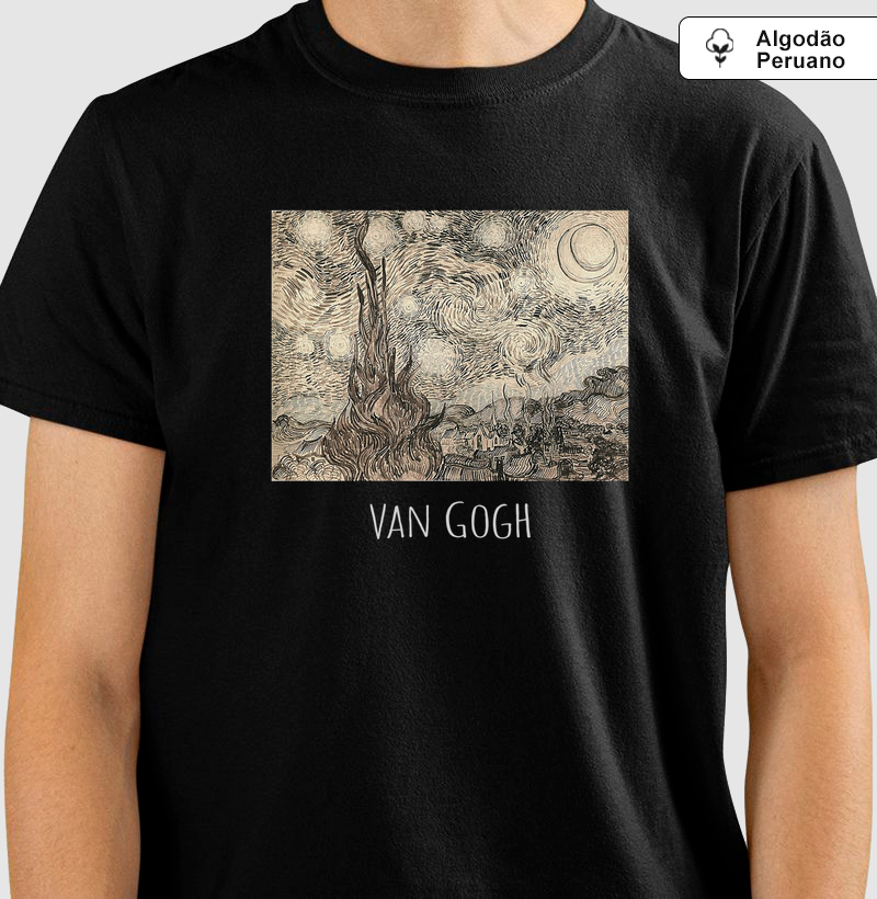 Camiseta Van Gogh Esboço Nanquim Algodão Tanguis Nobre