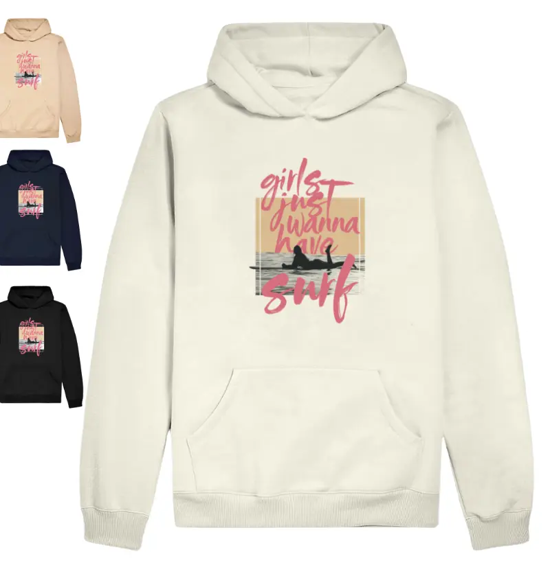 Moletom Slim Girls just wanna have surf com capuz e bolso