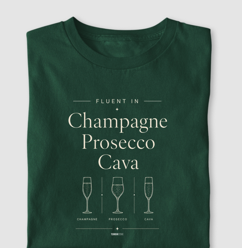 Camiseta Vinho - Fluent in Champagne, Prosecco & Cava