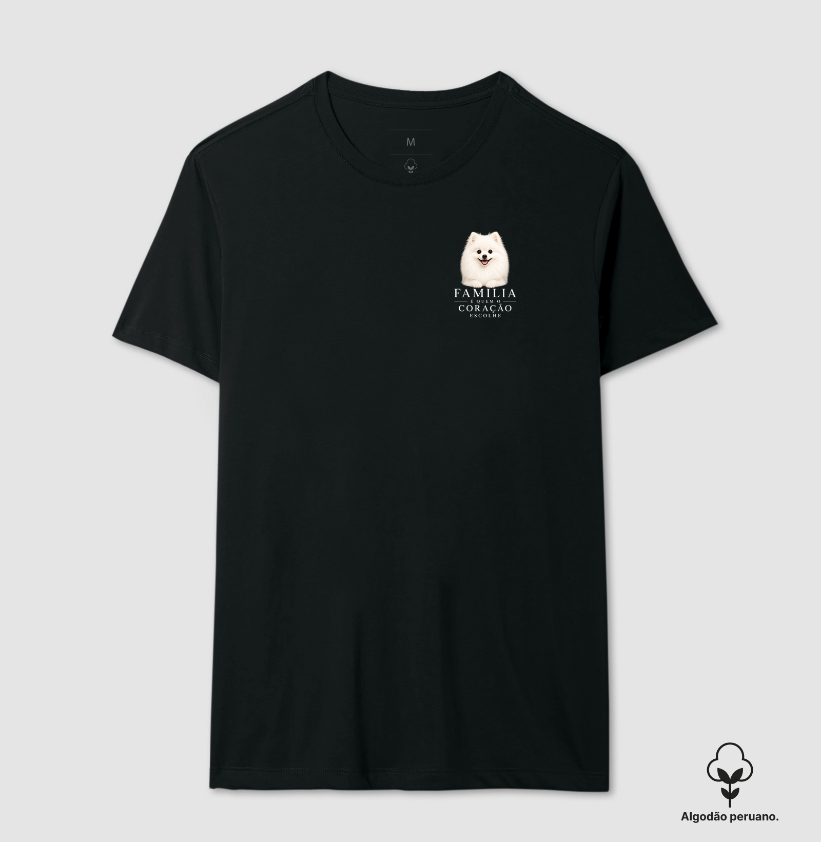 Pomerânia (Spitz Alemão) Branco - Família - Camiseta Algodão Peruano