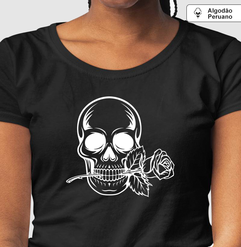 Caveira branca com rosa  