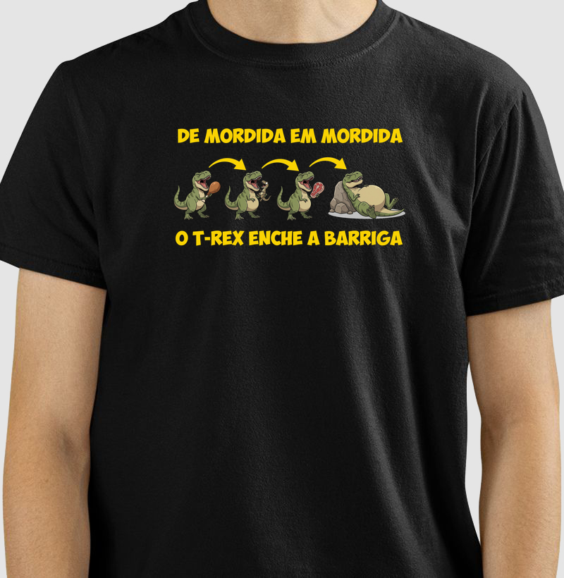 Camisa Algodão Estampada De Mordida Em Mordida Premium Dinoloco