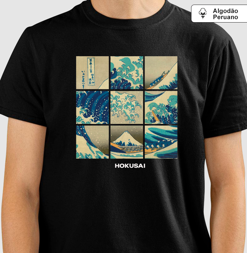  Camiseta Algodão Peruano Tanguis Hokusai A Grande Onda Mosaico