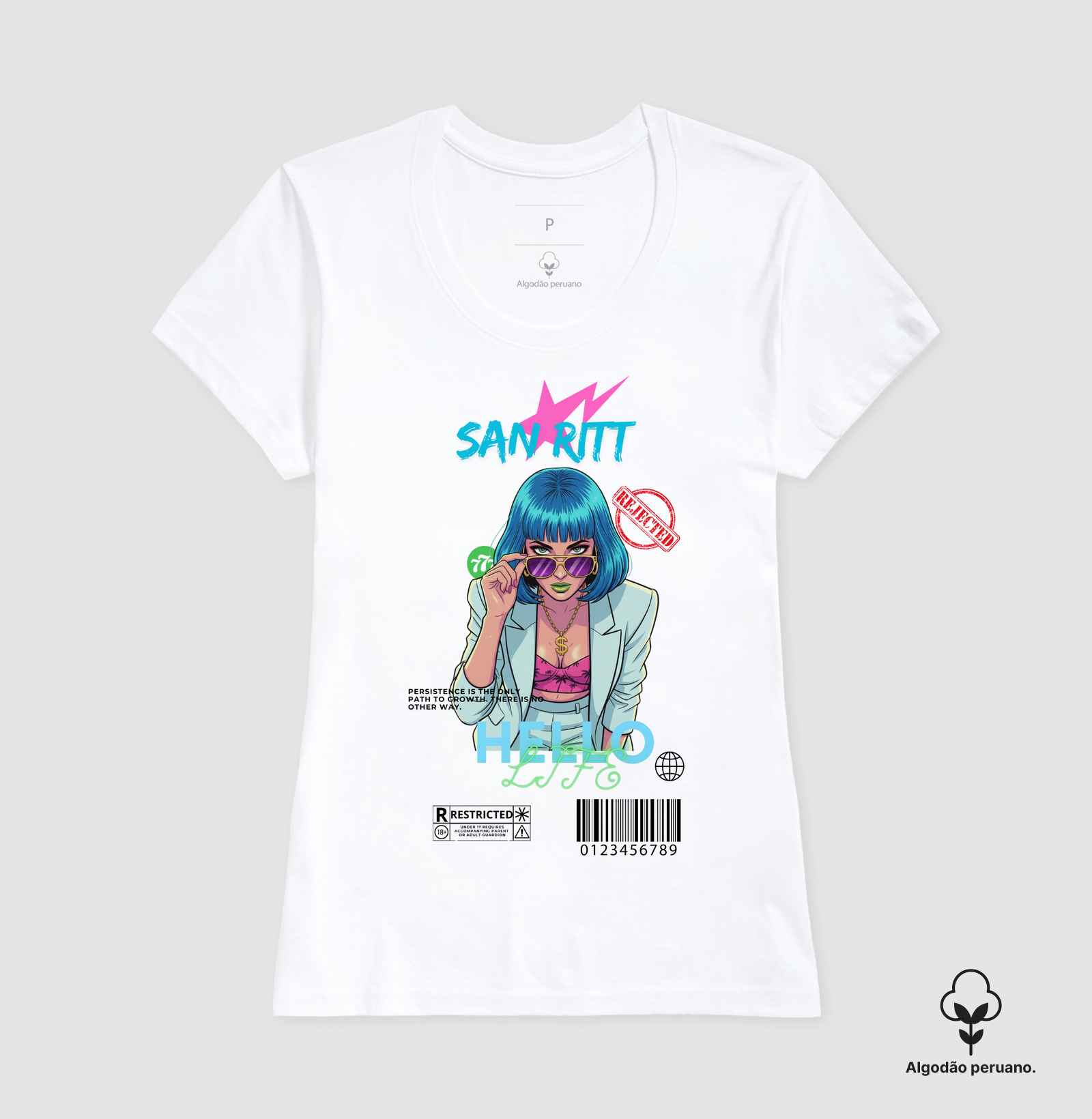 Camiseta Algodão Peruano S★R Feminina HELLO LIFE 