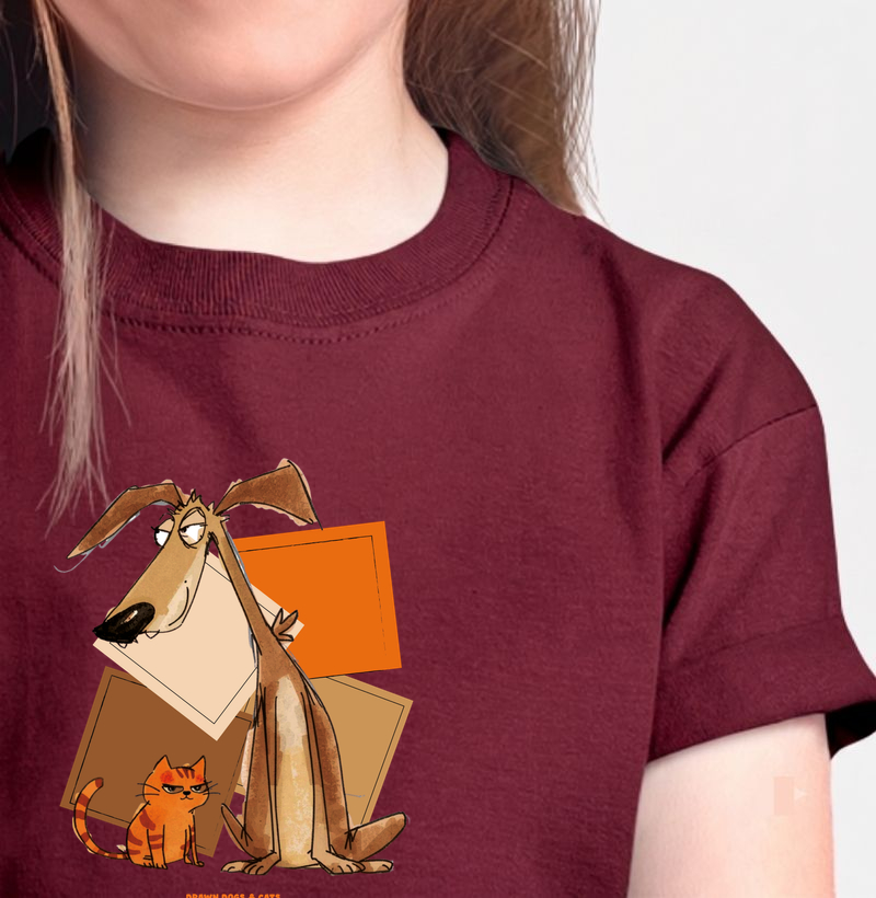 Cachorro e gato com fundo de quadrados