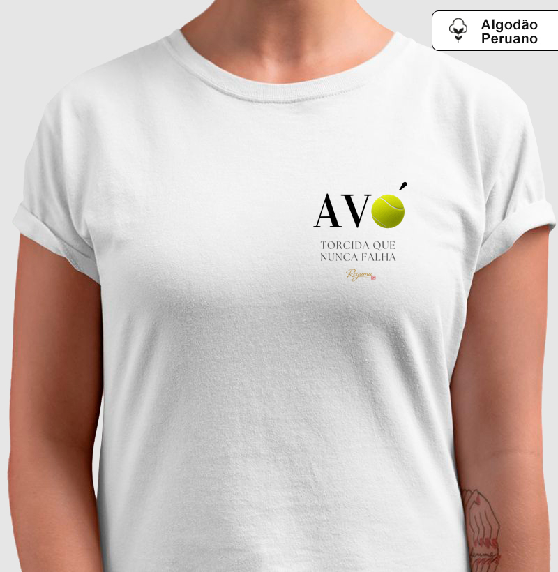 Camiseta Masculina, Feminina, Babylook e Unissex de Algodão Peruano Tênis "Avó Torcida que nunca falha" - Avó