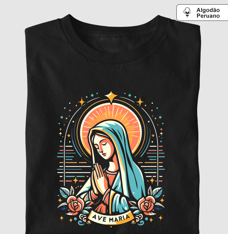 Virgem Maria em Floral Algodão Peruano