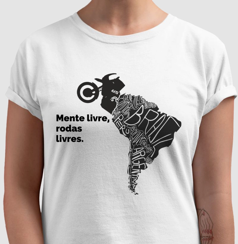 Camiseta Motociclista Mente livre, rodas livres.