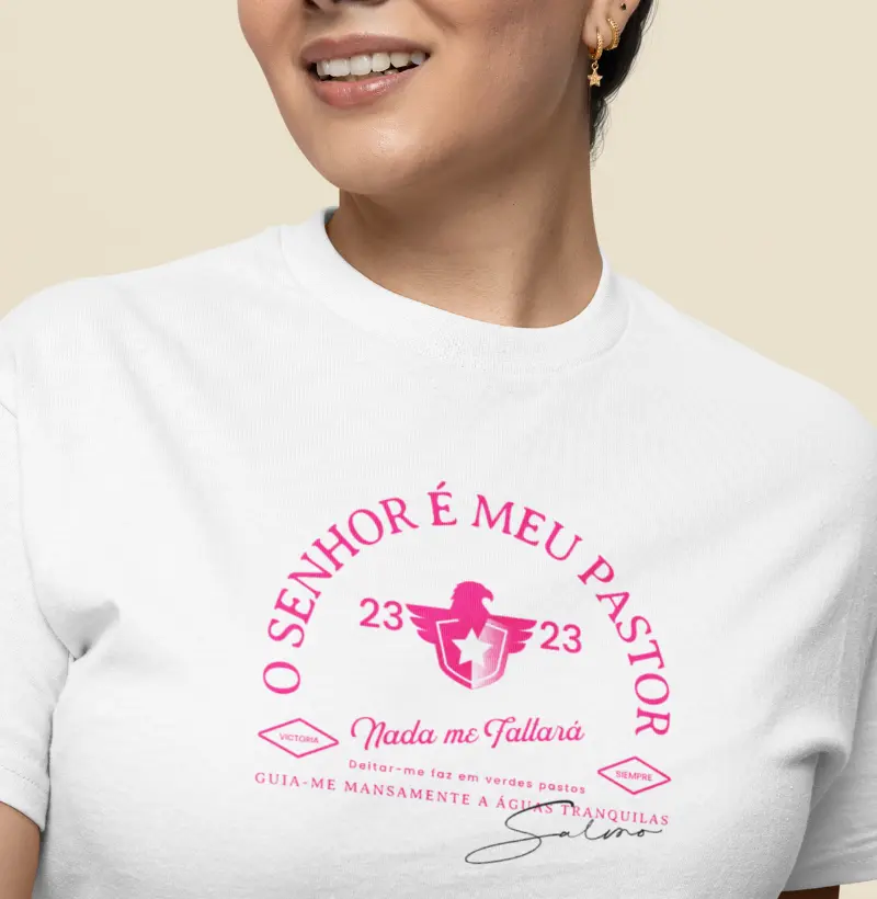 Camiseta Cristã Feminina Salmo 23 - O Senhor é meu Pastor | Milagree 
