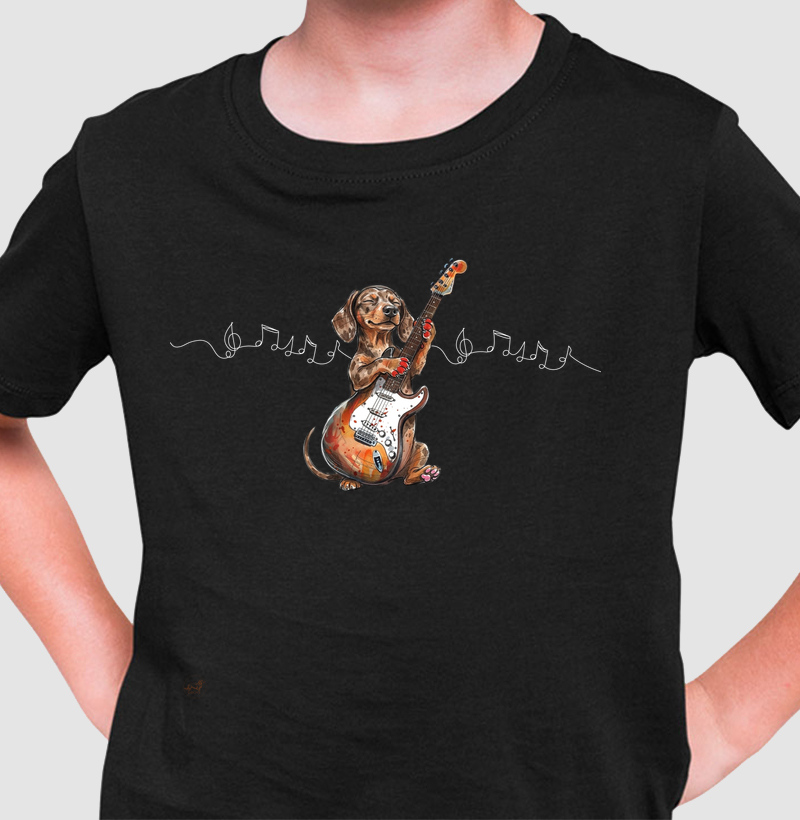 Dachshund guitarrista e notas