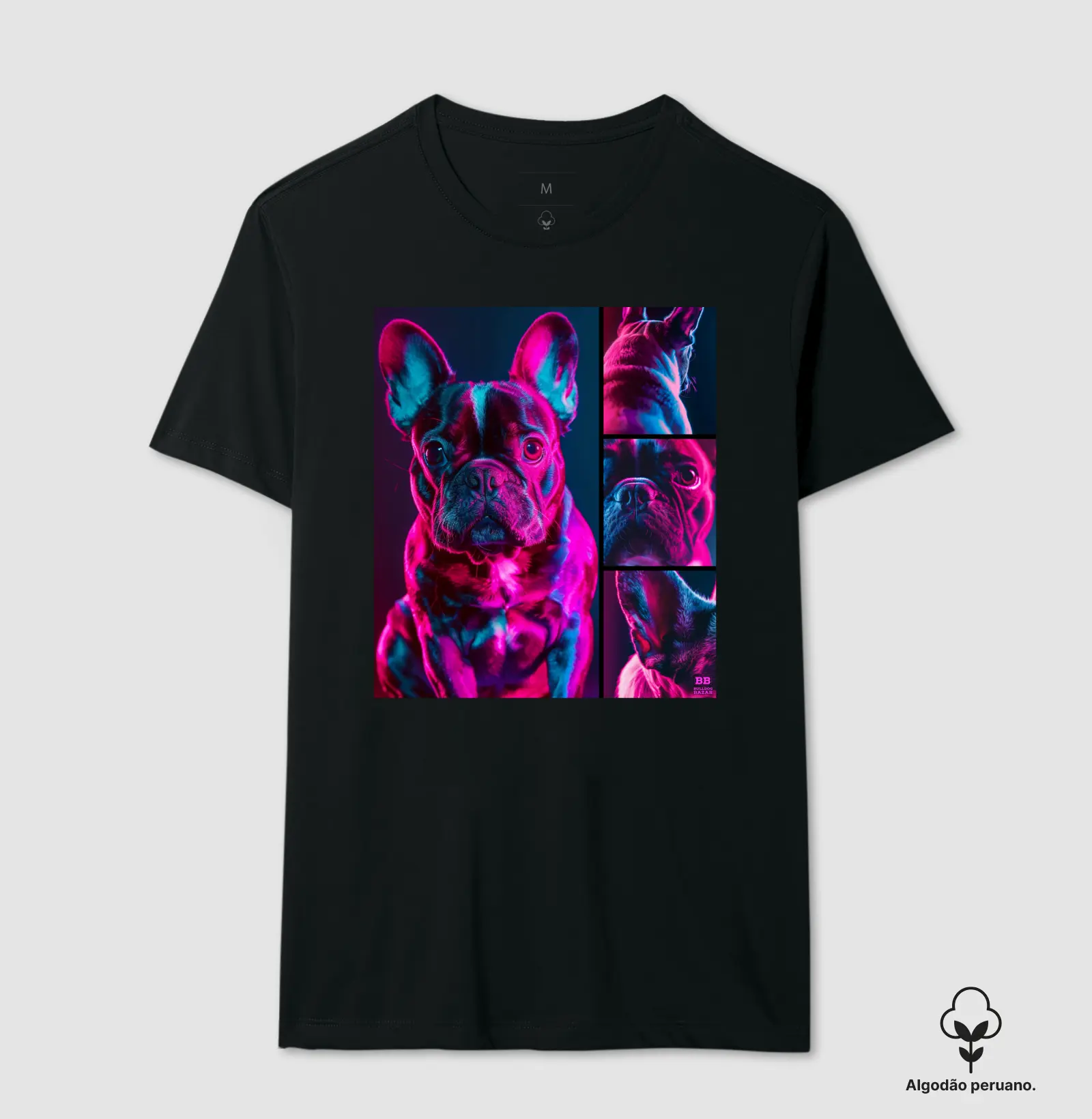 Camiseta Premium Bulldog Frances "Neon Grid"