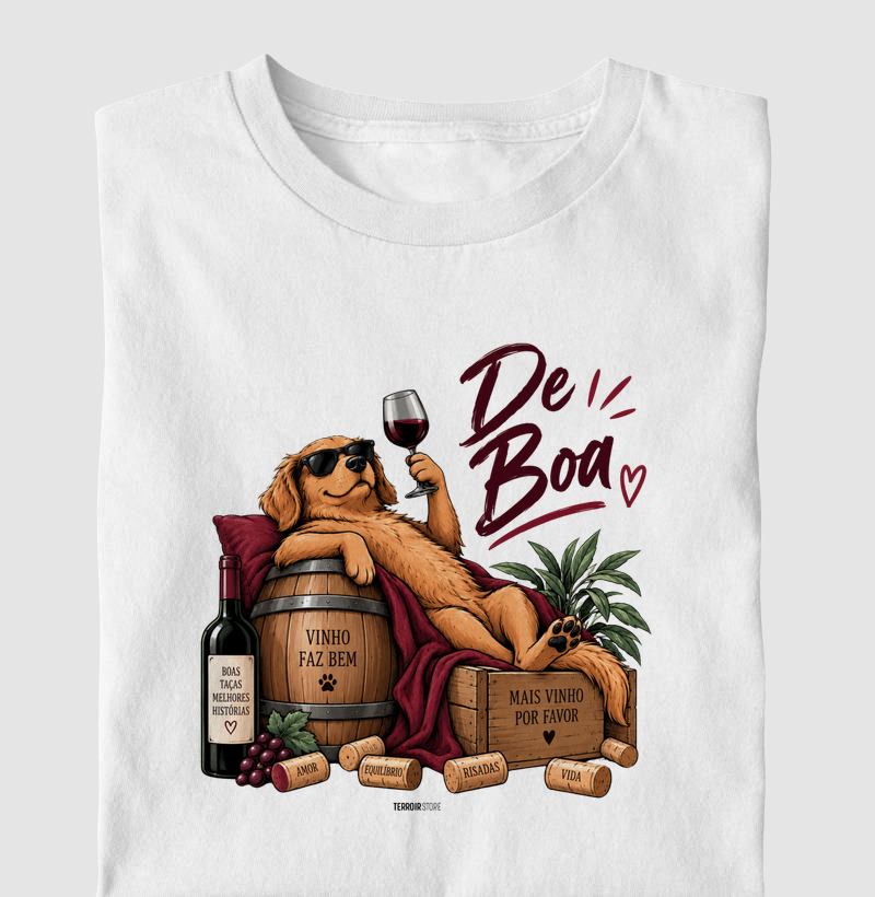 Camiseta “De Boa” Cachorro com Vinho – Lifestyle Relax