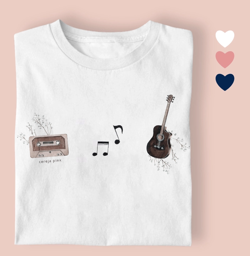 Camiseta  Feminina Ilustrada Som Trio Music.