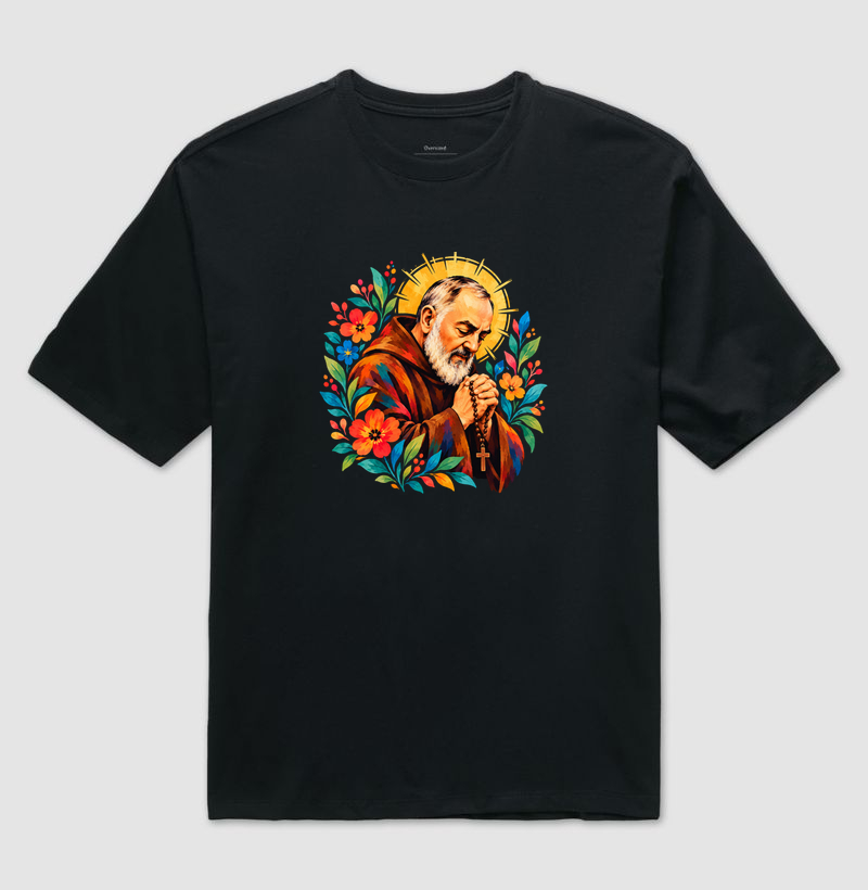Padre Pio em cores - Camiseta Oversized