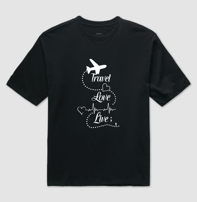 Camiseta Travel Love Live – Estampa de Viagem | Excursionista - Camiseta Oversized