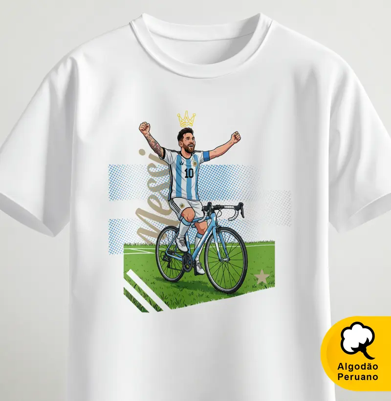 Messi pedalando - Camiseta Algodão Peruano