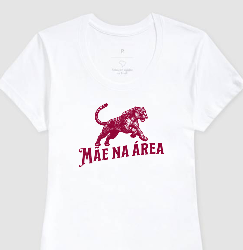 Camiseta Mãe na Área - Algodão Premium - ilustração vinho