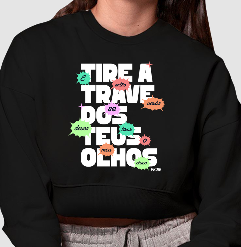 Moletom Cropped com Estampa - Tire a Trave