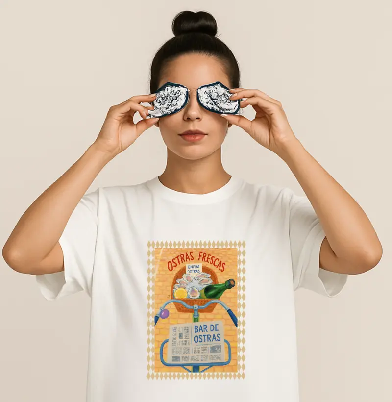 Camiseta Oversized Ostras Frescas Card Bege