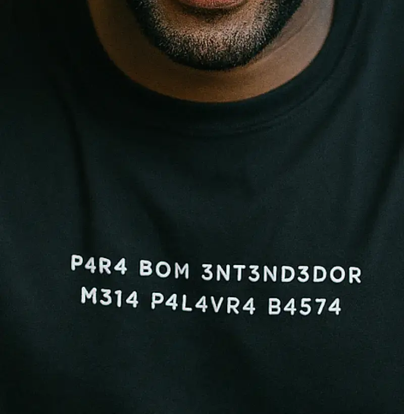 Camiseta “Para Bom Entendedor” – Estampa com letras e números