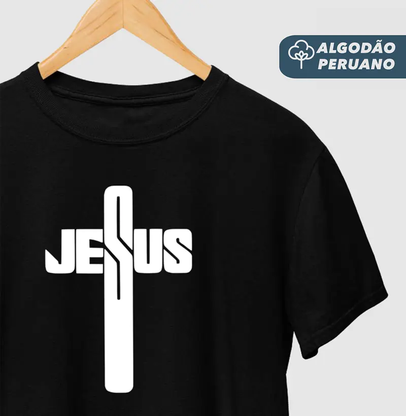 Camiseta Masc. Algodão Peruano Jesus Cruz - Camiseta Algodão Peruano