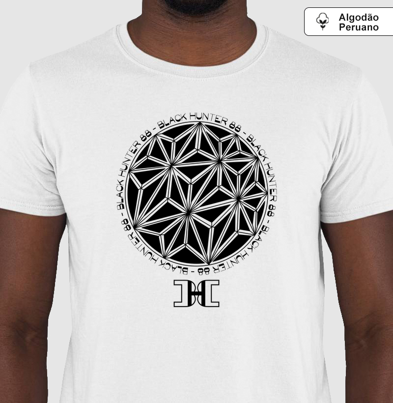 camiseta algodão peruano circulo psicodelico black hunter