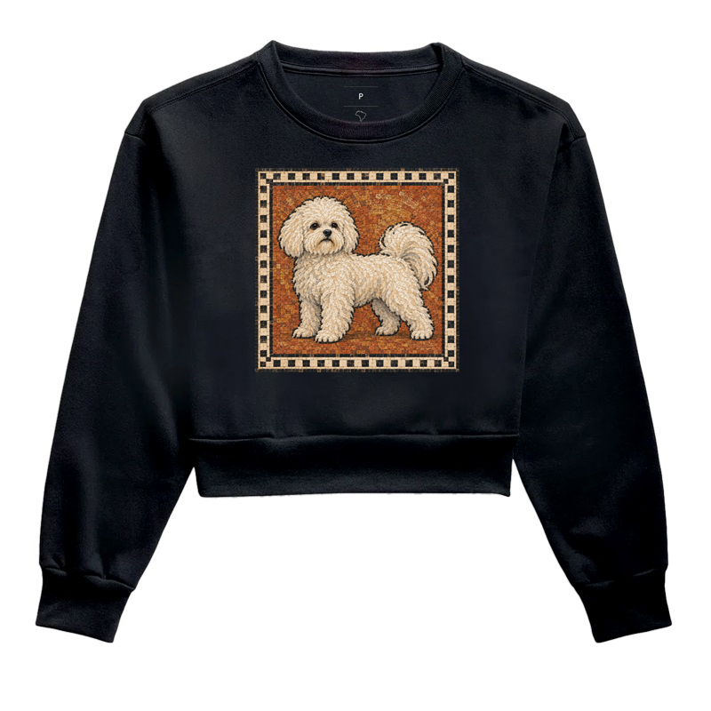Cachorro em Mosaico Romano - Cropped Moletom
