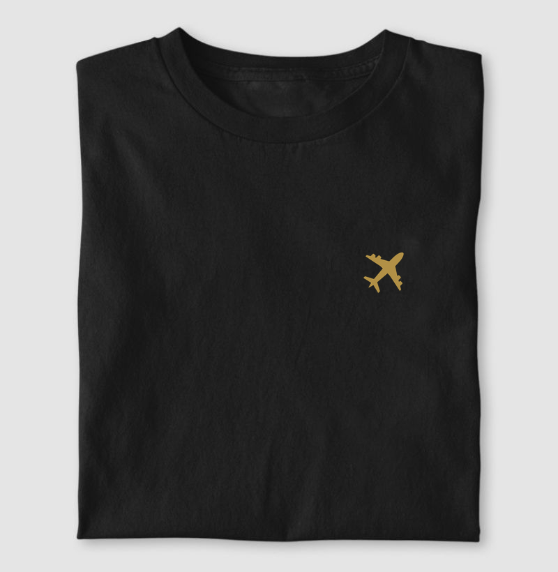 Viajante Minimalista - avião amarelo ouro
