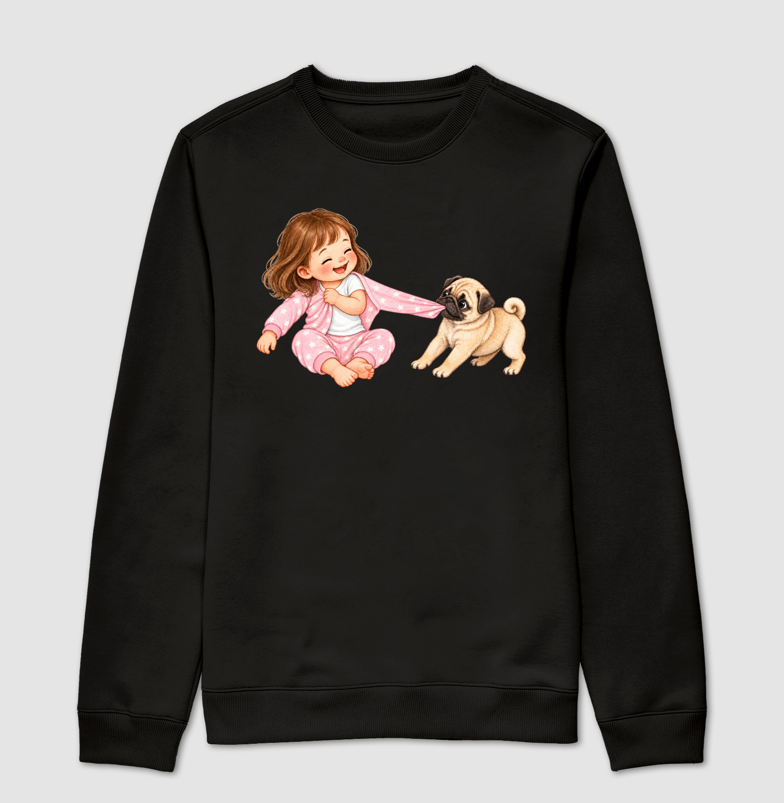 Pug Puxando Pijama 2 - Suéter Moletom