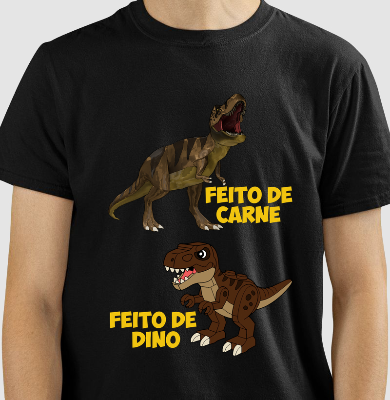 Camisa Algodão Estampada Dinossauro Feito De Carne Feito De Dino Premium Dinoloco