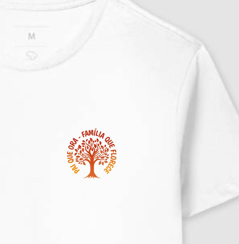 Camiseta Masculina Pai que ora, família que florece - bolso - Camiseta