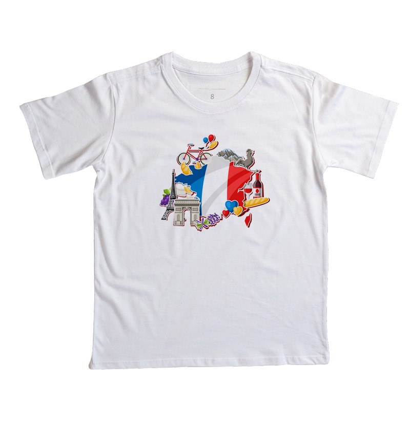 Camiseta Viagem - Mapa França e Monumentos Paris